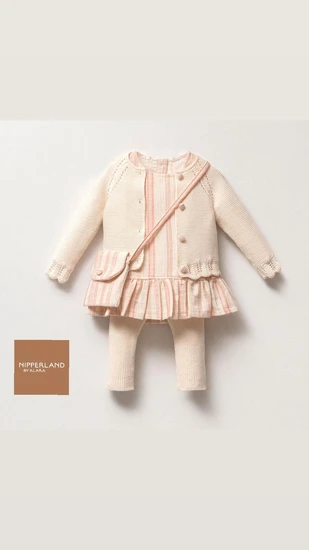 סט מהמם לתינוקת כולל תיק קטן בצבע קרם וורוד