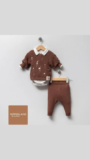 סט 3 חלקים NIPPERLAND בצבע חום ועליונית לבנה