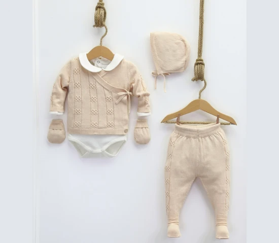 סט 3 חלקים NIPPERLAND בצבע ביג עליונית לבנה עם כובע וכפפות