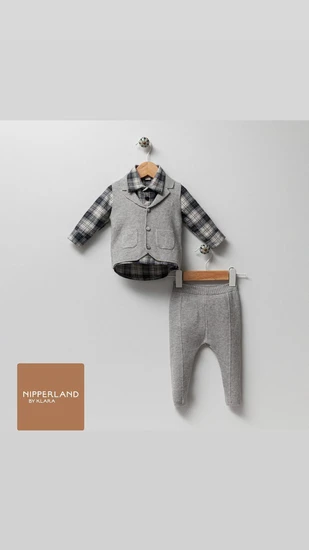 סט 3 חלקים NIPPERLAND ווסט וחולצה מכופתרת