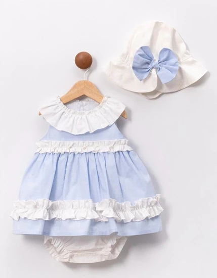 שמלה מעלפת בכחול בהיר ולבן מבית CUMINO