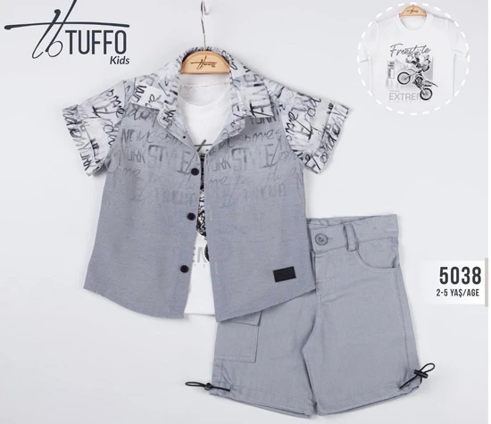 סט חגיגי קיצי משלוש חלקים הצבע אפור