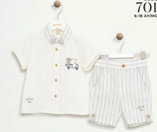 סט מרהיב ביופיו מכנס פסים וחולצה ופפיון