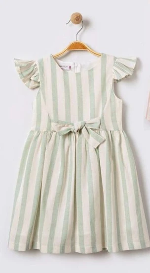 שמלה פסים רגועה ירקרק ואפור