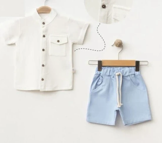 סט שקט מאוד לקיץ מכנס כחול וחולצה לבנה